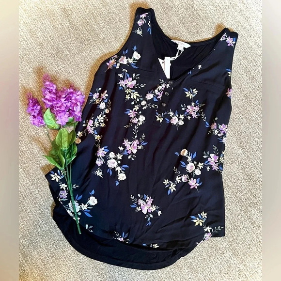 Candie’s NWT Floral V-Neck Button Tank Top - XS - Picture 1 of 3